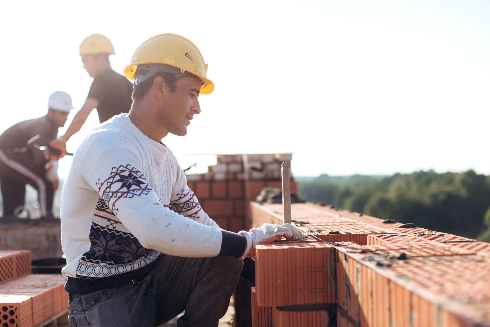 Brick Workers at Construction SiteĀ